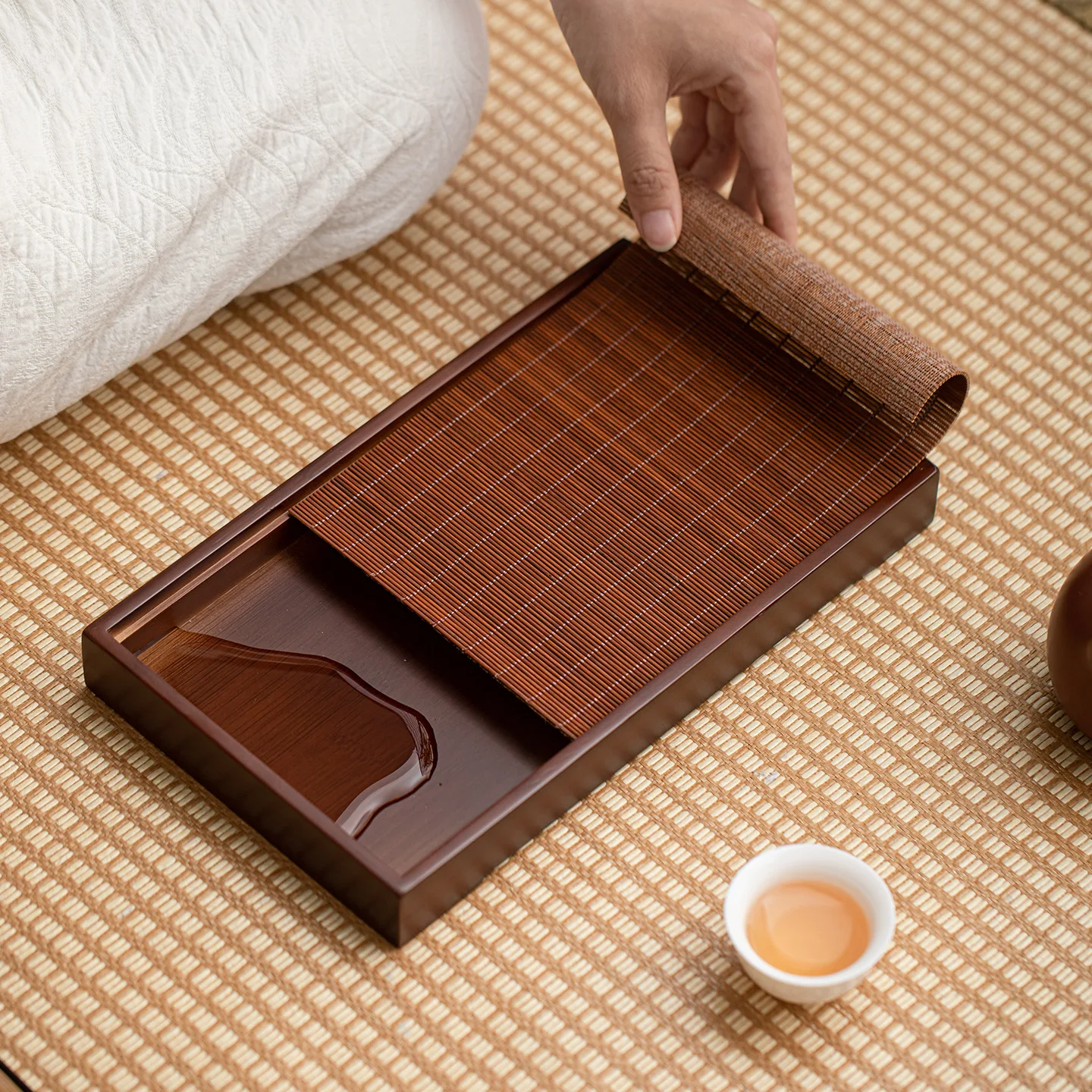 Walnut Wood Bamboo Tea Tray - Chinese Style Minimalist Rectangular Tea Table - Zen-inspired Home Tea Serving Tray
