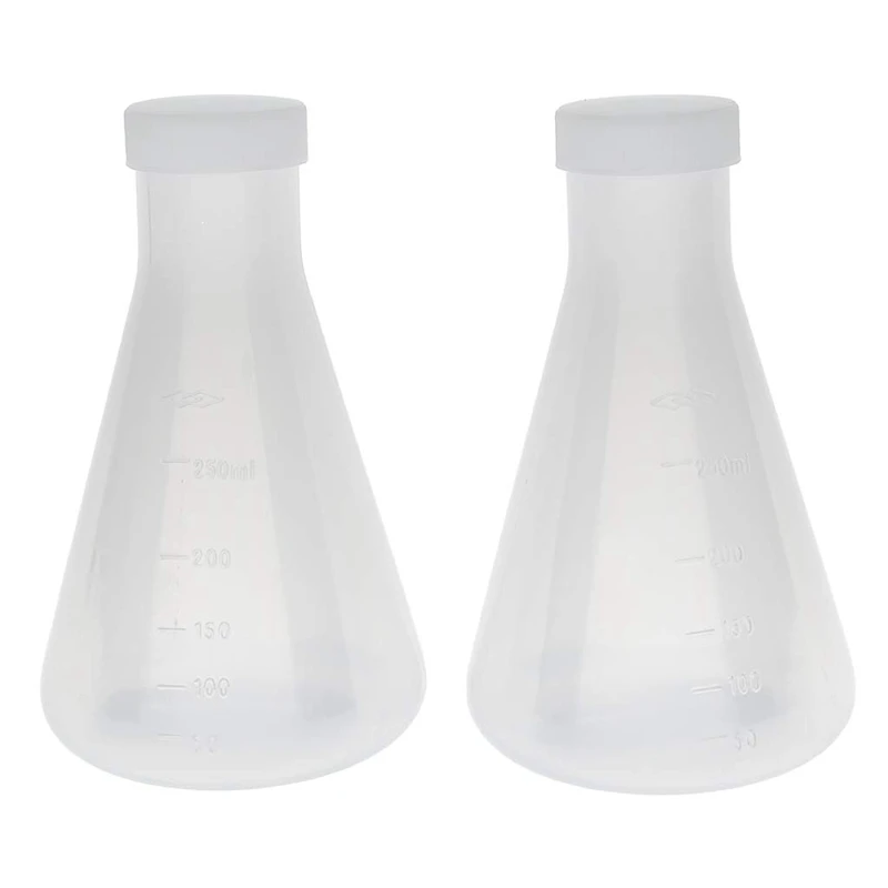 Flcopropriété Erlenmeyer conique en plastique gradué de laboratoire, Ghable, mur optique lisse, deux hauts de 250ml