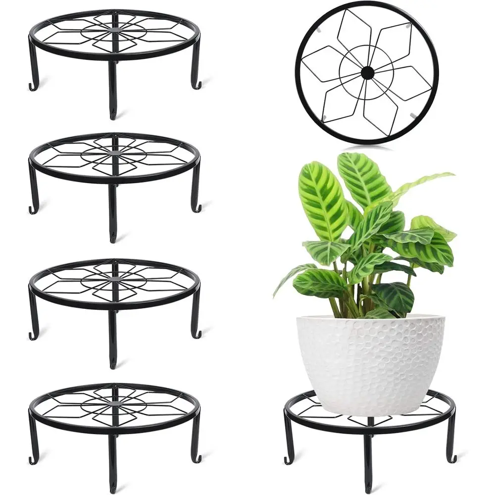 

4 шт. 12-дюймовые черные металлические подставки для растений, для использования в помещении и на улице, сверхпрочные, железные, круглые, с защитой от ржавчины, регулируемая высота