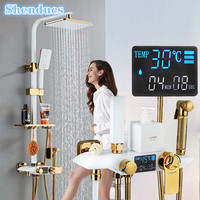 Hot Cold Digital Shower Set Quality Brass Hot Cold Bathroom Mixer Faucets Tap Rainfall Shower Head Thermostatic Shower System