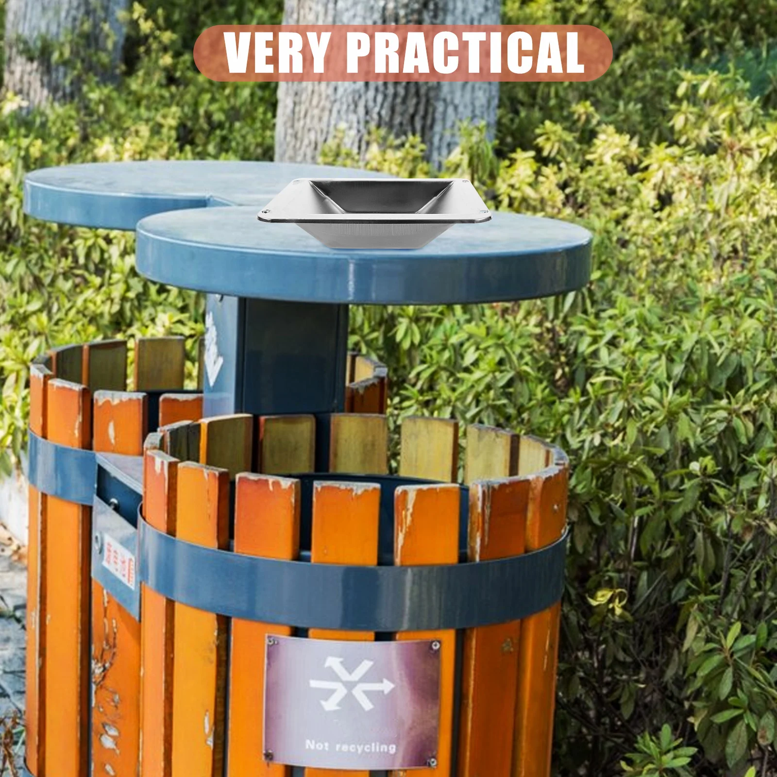 

Metal Ashtray Outdoor Stainless Steel Cigarette Butt Container Square Trash Can Ash Holder Patio Outdoor Ashtray