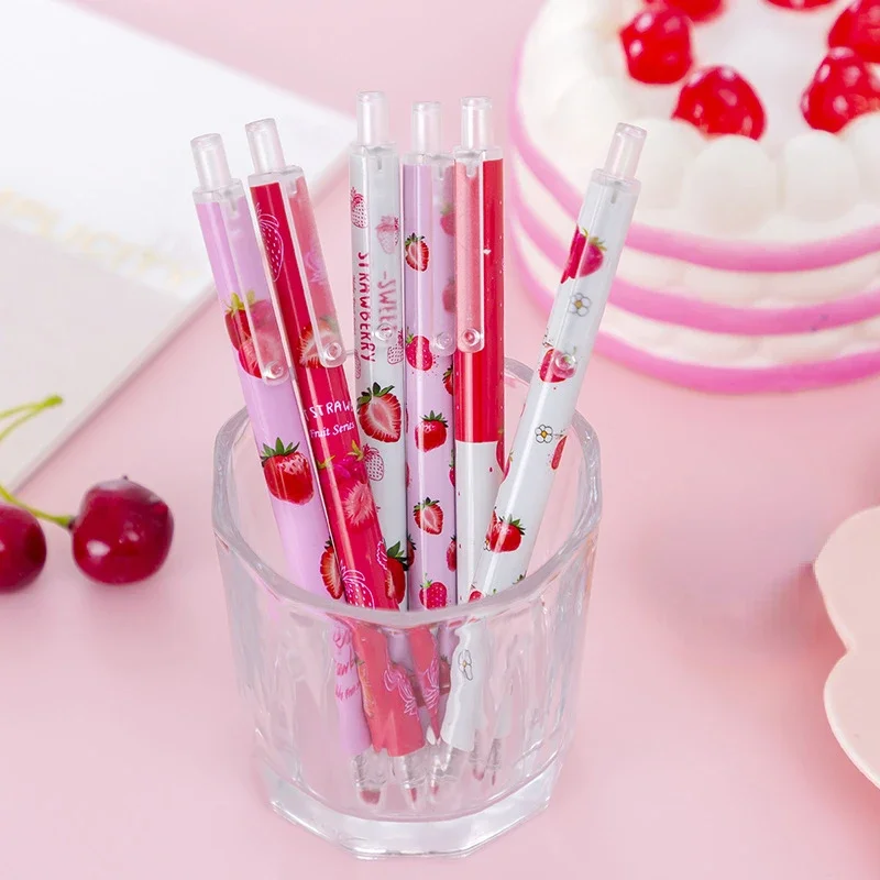 

4PCS Cute strawberry Gel Pen Set Black Ink Color 0.5mm Ballpoint Pen Kawaii Pens Students School Office Stationery ﻿Supplies