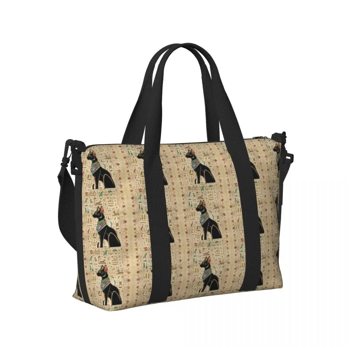 مخصص القط المصري حقيبة حمل على الشاطئ حقيبة المرأة اضافية كبيرة الصالة الرياضية تحمل على مصر الهيروغليفية حقائب تسوق السفر