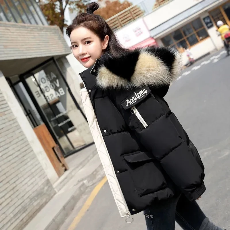 Women Clothing Winter Down Cotton Coat Add Thick Keep Warm Parka Korean Version Loose Fur Collar Hooded Lady Short Tops Outcoat