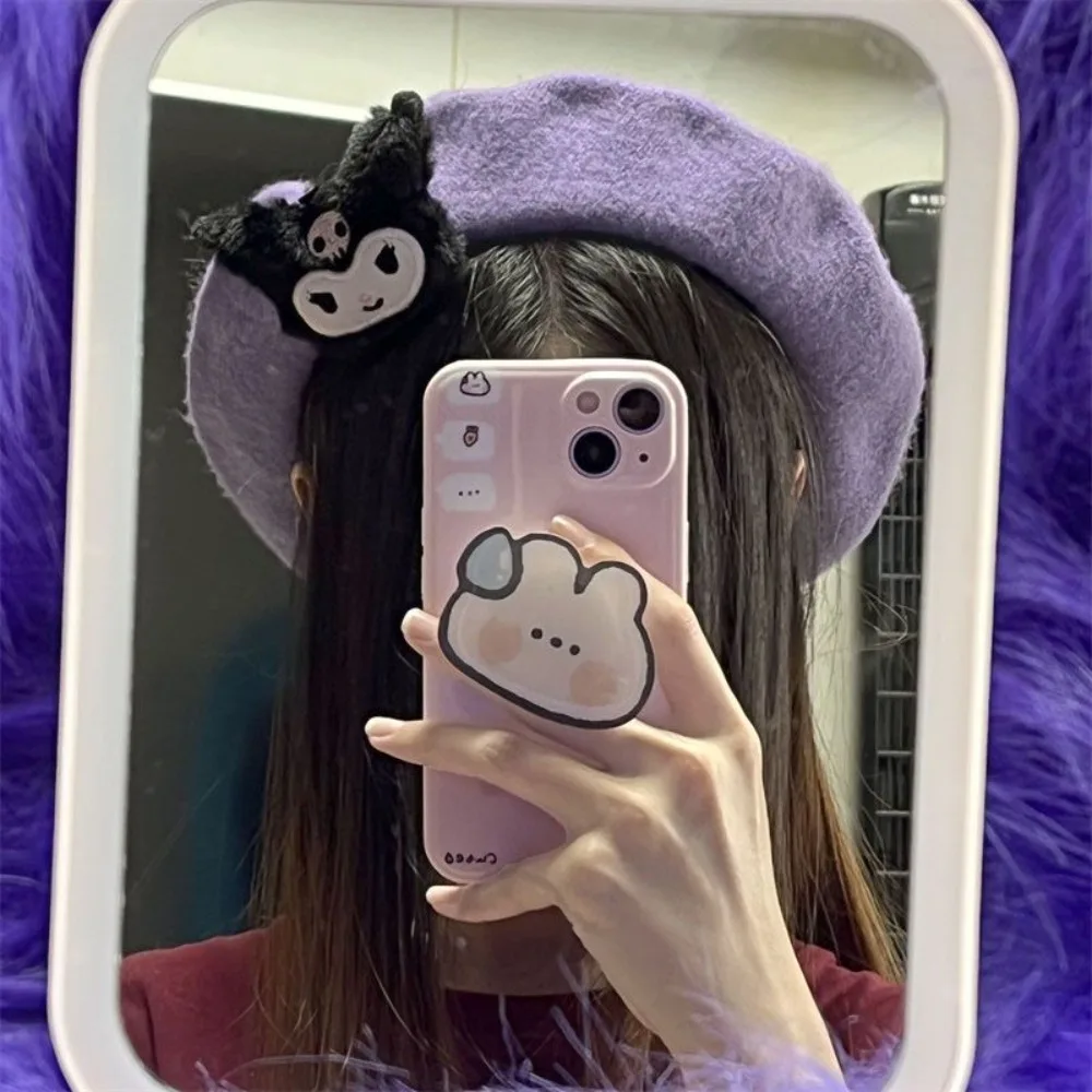 Sanrio Hat Hello Kitty Kuromi Originality Three-dimensional Doll Beret Autumn Winter Style Fashion Artistic Sense Painter Hat