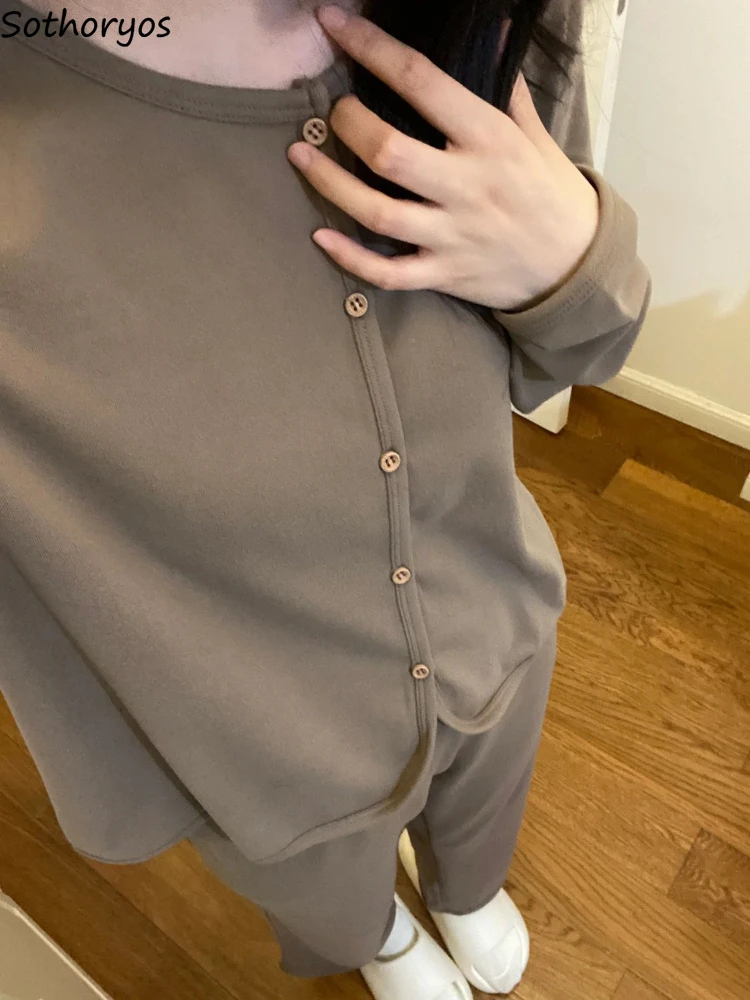 

Пижамные комплекты для женщин Свободная Минималистичная мягкая домашняя весенне-осенняя одежда для сна нежная уютная универсальная повседневная классическая домашняя одежда Ulzzang шикарная