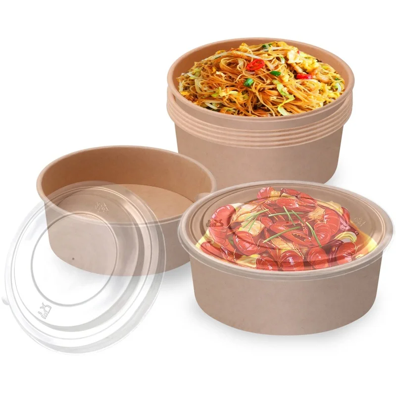 Customized productBiodegradable White Kraft Paper Salad Bowls Food Packing Containers With lid