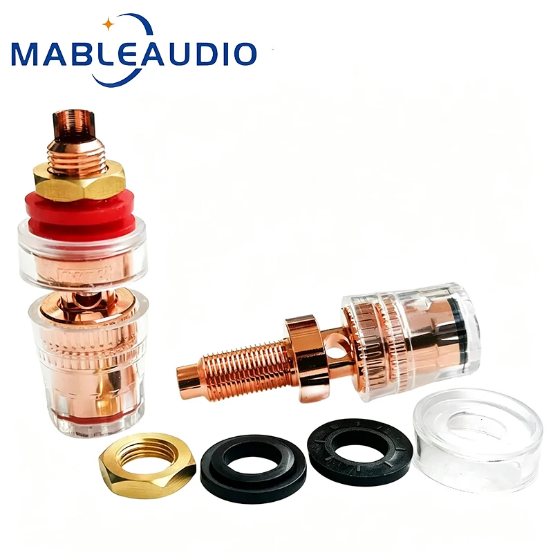 HIFI Audio Speaker Binding Post EIZZ EZ‑307 Red Copper Plated Brass Terminal Transparent PC Housing For Amplifier Cabinet DIY