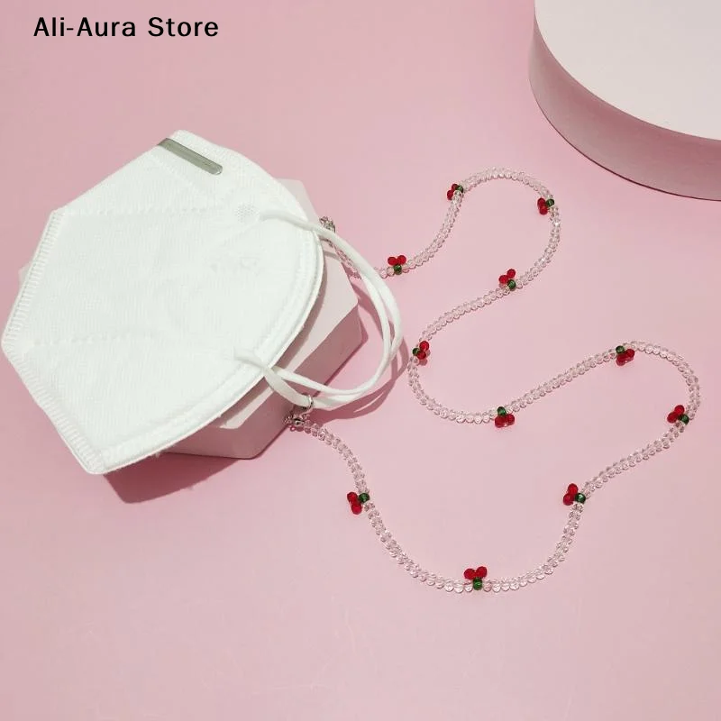 Handmade Red White Cherry Shape Beaded Glasses Strap With Anti Slip Holders Perfect For Daily Wear Travel Outdoor Activities