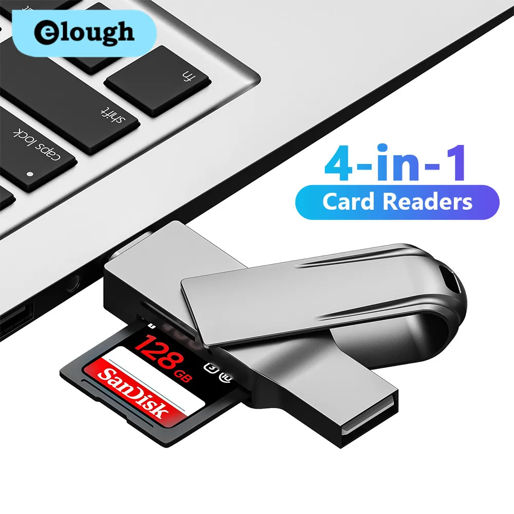 Elough Card Reader 4-in-1 USB3.0/USB-C SD Micro SD TF USB Flash Card Adapter for Laptop PC Multi OTG Smart Type C Card Reader