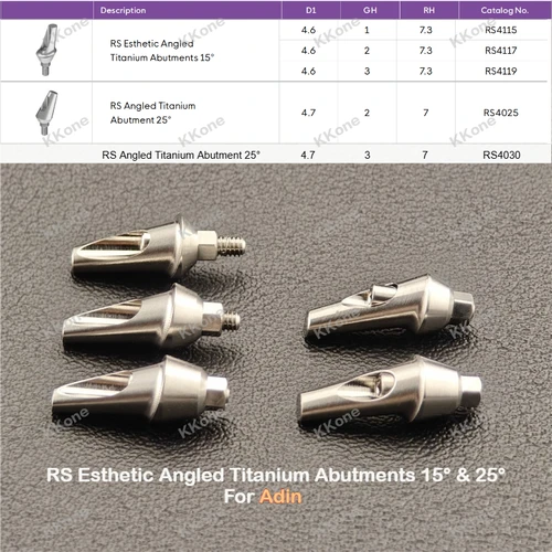 Imagen 1 del producto 3 Piezas de Abutments Angulados de Titanio RS Esthetic 15 ° & 25 ° Accesorios para Implantes Dentales Adin, Aleación de Titanio de Alta Calidad