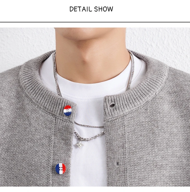 Hochwertige Herren-Strickjacke, Designer-Neuheit mit Hundeaufdruck, Rundhalsausschnitt, Frühling/Herbst, Klassischer Knopf, Gestreifter Modischer Freizeitpullover – Detail 19
