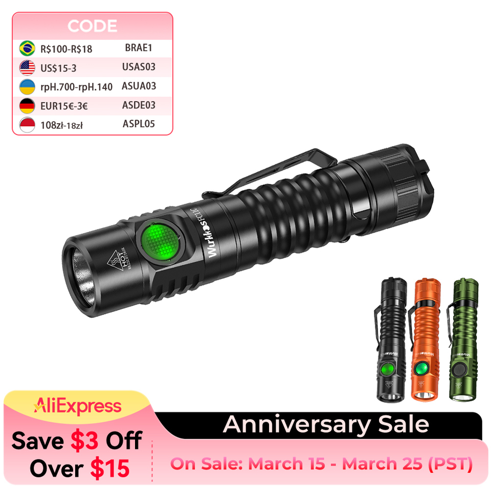  Wurkkos FC11C Flashlight Nippon Chemical 519A Mountaineering Edition 18650 Battery Max Output 1200 Lm USB-C Charging Daily Carry 
