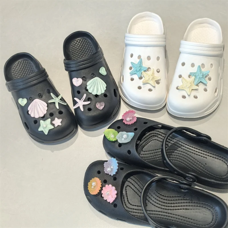 Adornos para Zapatos Estilo Océano de Verano, Estrella de Mar y Concha Verde Menta, Decoraciones DIY para Zuecos, Hebillas de Zapatos de Moda de Alta Calidad, Regalos para Fiestas