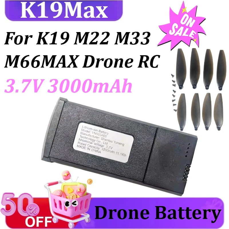 

K19Max Drone Battery 3.7V 3000mAh for K19 M22 M33 M66MAX Drone RC Quadcopter Helicopter Battery Flying for 20 Minutes