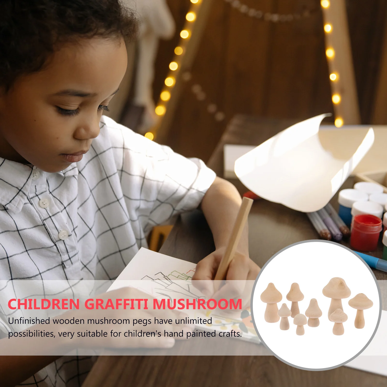 8 قطعة أوتاد الفطر الخشبية غير المكتملة DIY بها بنفسك رسمت باليد الحرف الاطفال الكتابة على الجدران فن الديكور المنزل سطح المكتب الزينة