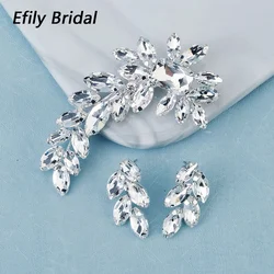 Efily Wedding Accessories Bride Jewelry Set Crystal Hair Clip Hairpin Headband Rhinestone Leaf Drop Earrings Party Headdress