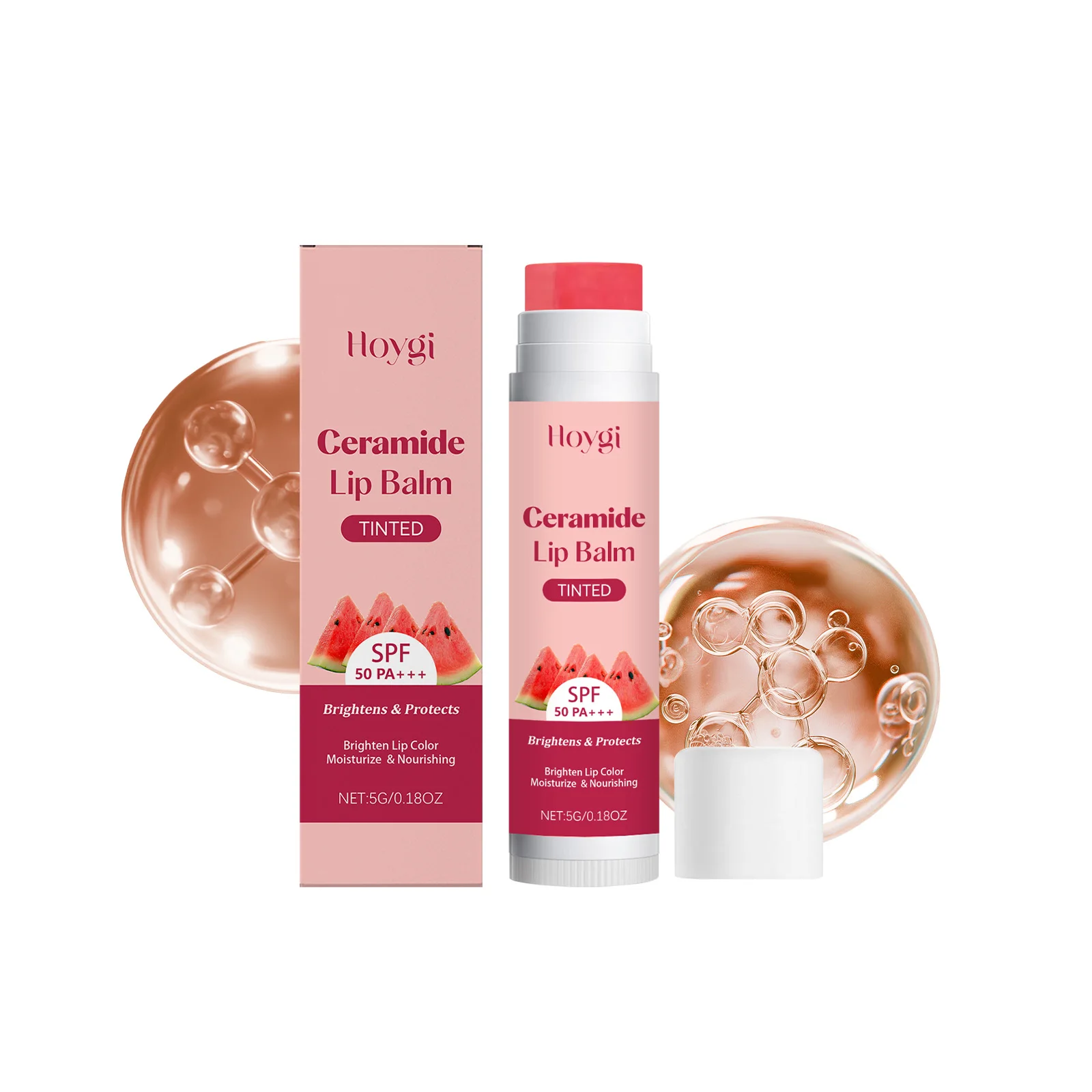 Hoygi Ceramide Baume à lèvres teinté couleur, protection solaire SPF 50, rouge à lèvres nourrissant hydratant quotidien, améliore la luminosité des lèvres