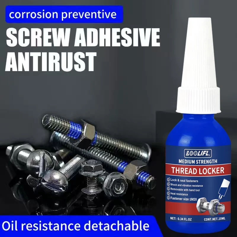 LOOLIFL Blue Removable Thread Locking Agent with Medium Strength for Nuts Bolts and Fasteners to Prevent Loosening and Corrosion