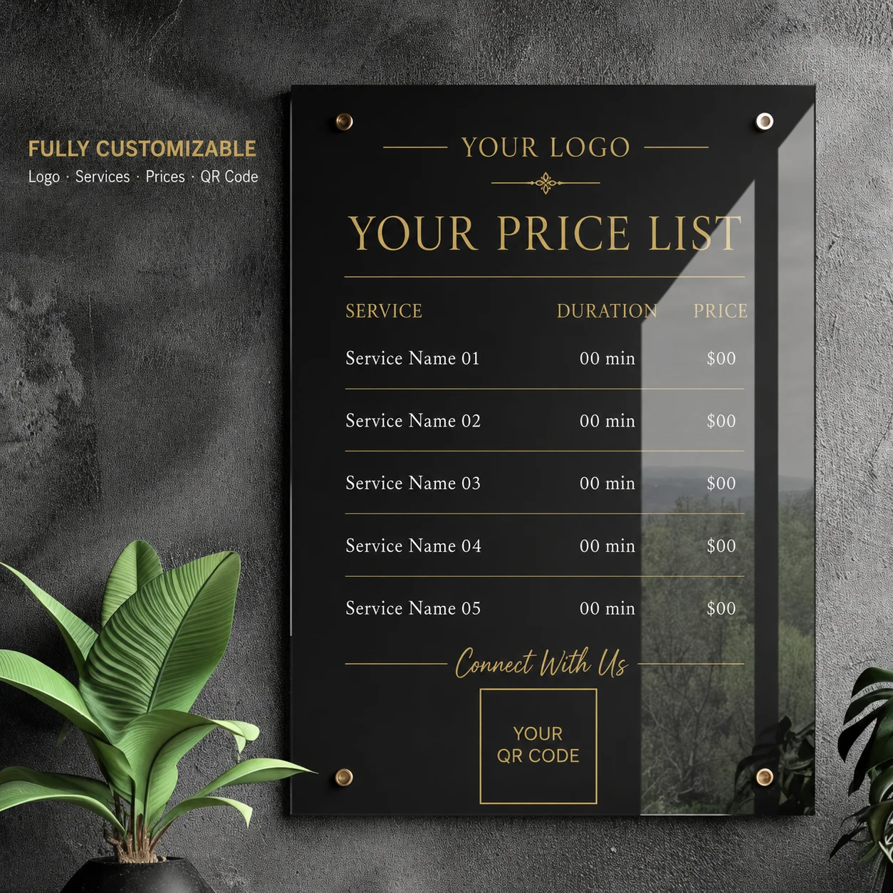 Personalised Acrylic Price List Sign With QR Code Custom Wall Plaque Beauty Hair Massage Salon Decor Business Reception Displ
