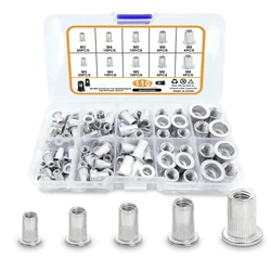 110Pcs Riveted Nuts, Aluminum Flat Thread Nut Assembly Kit, Suitable For Automotive, Furniture, Industrial Products