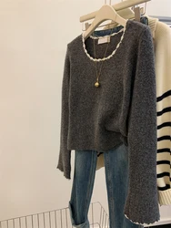 Women Casual Versatile Sweater Autumn Winter Lazy Style Knitted Pullovers Fashionable Commuting Long Sleeve Tops
