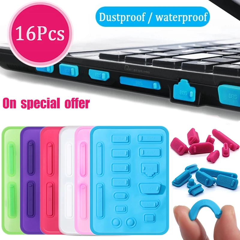 16pcs/set Colorful Silicone Anti Dust Plug Cover Stopper Dust Plug Laptop Dustproof USB Port RJ45 Interface Waterproof Cover