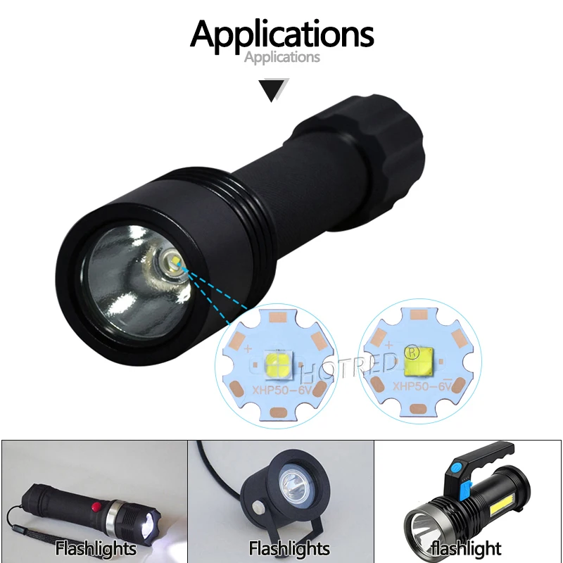 18W  XHP50 XHP-50.2 Cold White 6500K 6V 18W LED Beads Chip Input 12V Driver SMD5050 10 Dgeree Lens DIY Flashlight SpotLight Part