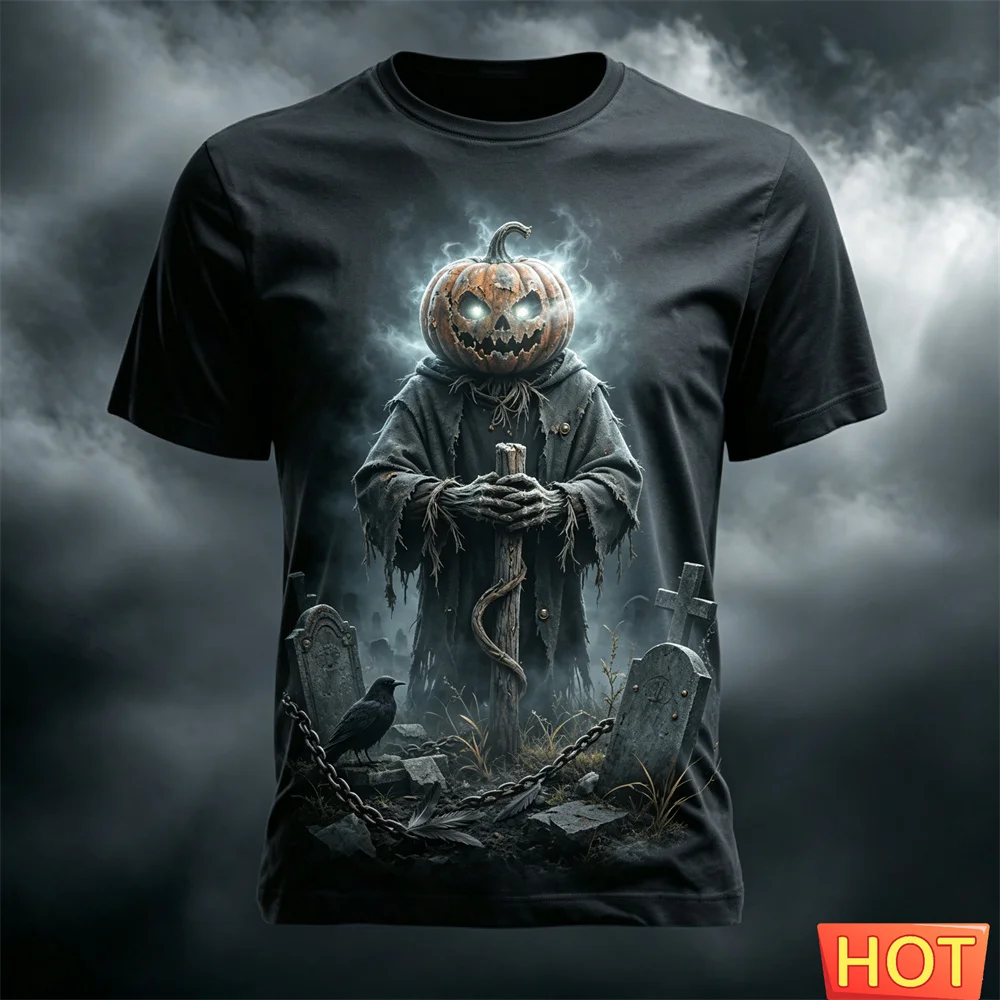 Summer Halloween Atmosphere T-shirt Terror Cosplay T-shirt Round neck loose T-shirt Pumpkin Pattern Shirt Halloween Gift T-shirt