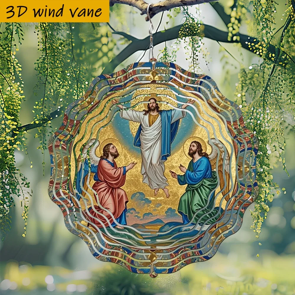 3D Floating Angel Ascension Scene, 10in Spinning Wind Spinner with Hook for Garden, Christmas Halloween Gift