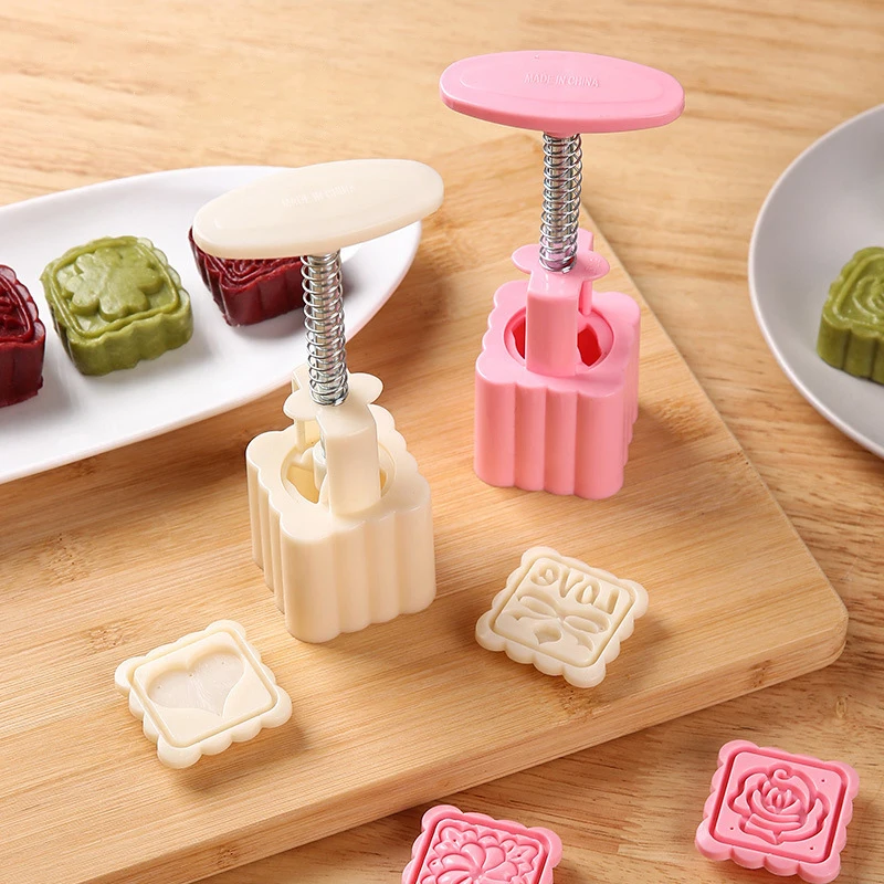 Juego de 5 Moldes para Pastelitos Estilo Chino, Moldes para Pastelitos con Prensa Manual, Moldes para Repostería del Festival de Medio Otoño, Herramientas para Decoración de Pasteles