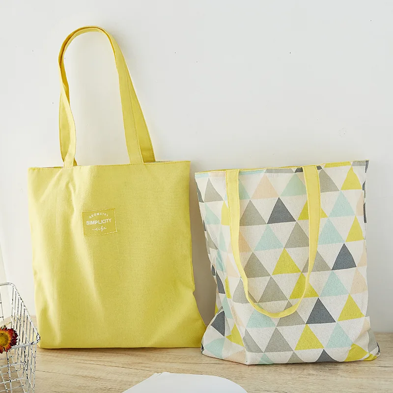 Bolsas de lona de doble cara con impresión a Color, bolsos de mano reutilizables de algodón y lino para compras, almacenamiento de comestibles