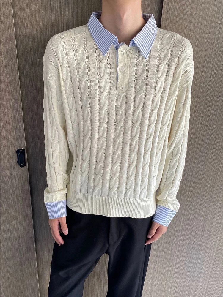 

Мужской вязаный свитер YKEE с имитацией двухслойности, осенний сезон, с узором «косы», комфортный, мягкий, из полиэфирного волокна, с длинным рукавом