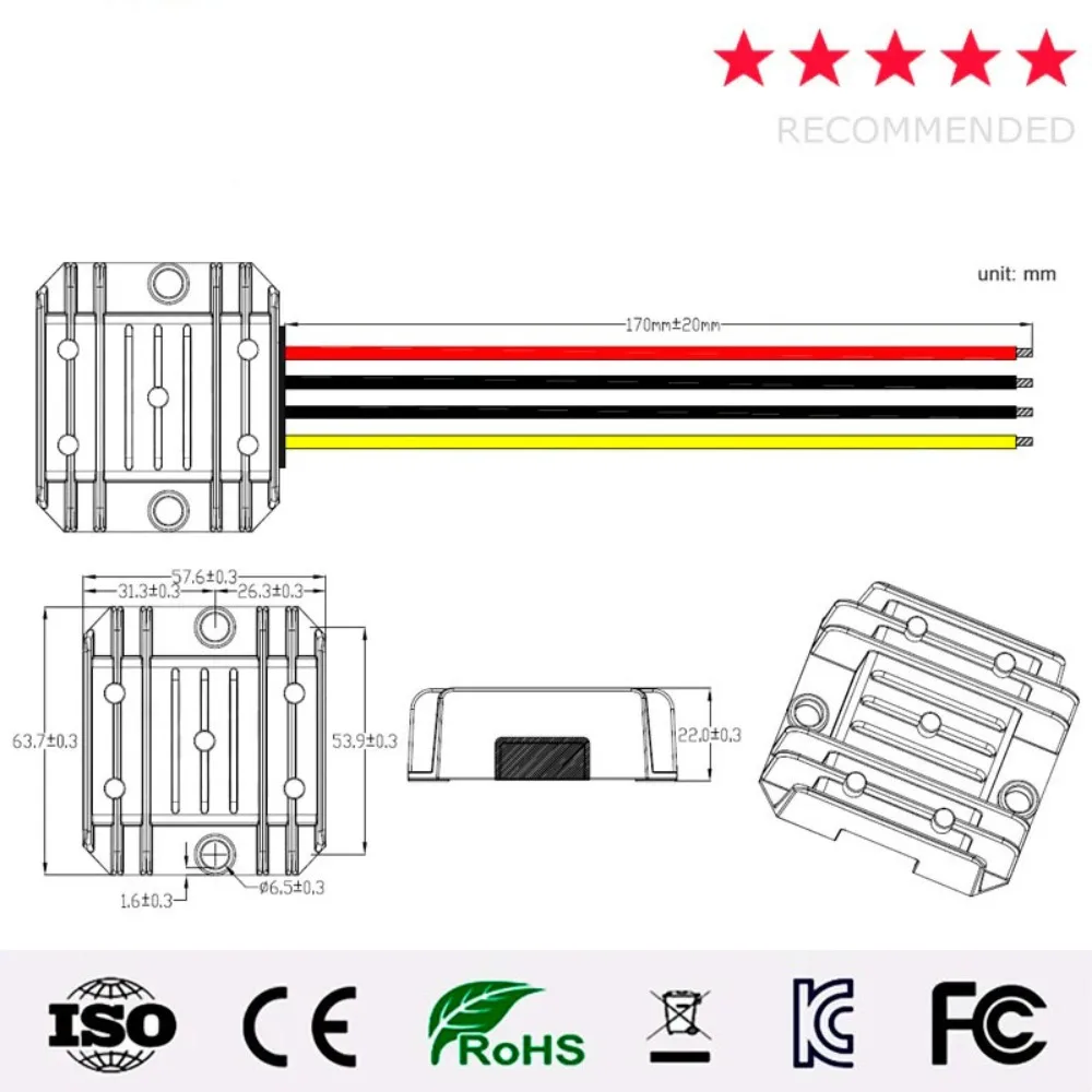 24V 36V 48V 60V to 12V 5A 10A 20A 72V-12V Step-down DC DC Converter Voltage Regulator Buck Car Golf Carts Power Supply CE ROHS