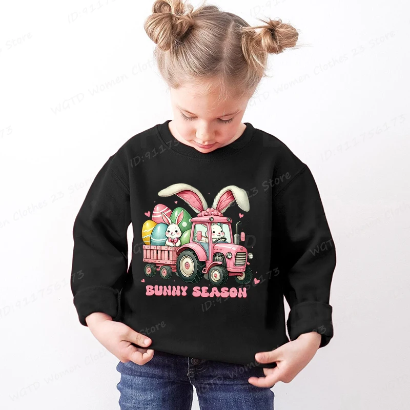 

New Fashion Kids Long Sleeve Hoodless Pullover Easter Day Truck Bunny Season Print Round Neck Sweatshirt Children Girls Pullover