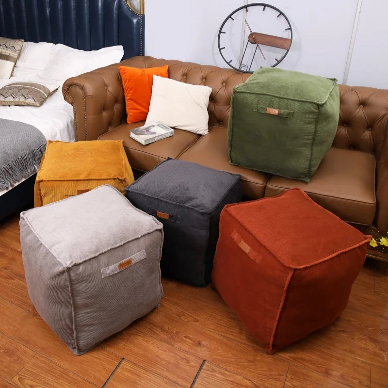 

Unstuffed Pouf Cover No Filling Cushion Cover Oil Wax Leather Footstool Lazy Floor Futon Bedroom Decor Foot Stool Ottoman Cover