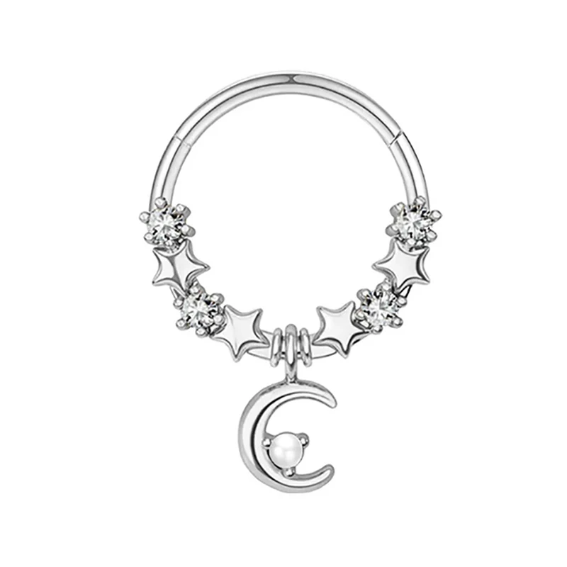 Stainless Steel Septum Hoop Clickers Nose Ring Women Fashion Crystal Tragus Cartilage Helix Piercing Hoop Earrings Jewelry