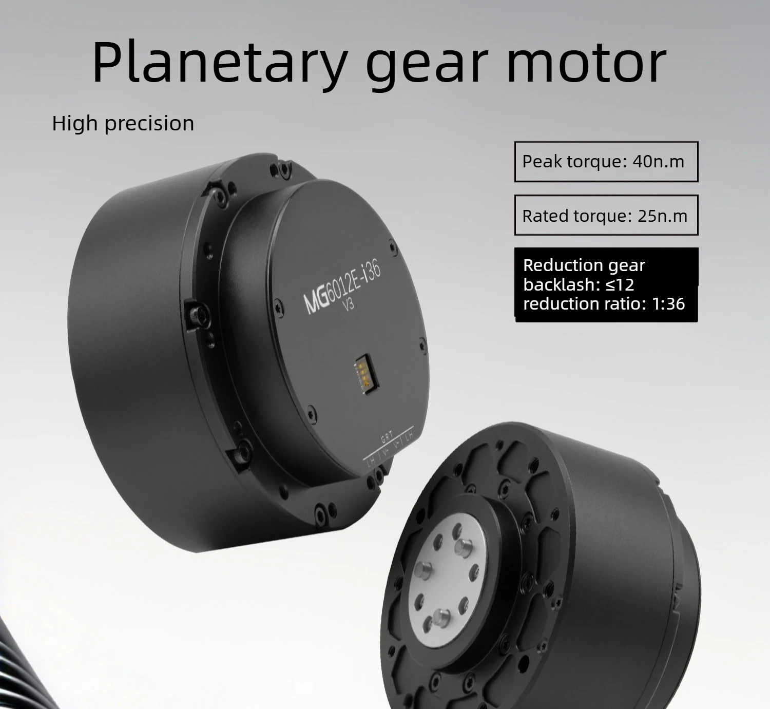 MG6012E-i36 Servo Motor, Gear Reduction, Dual Encoder, CAN Bus, High Torque, for Robot Joint/Arm
