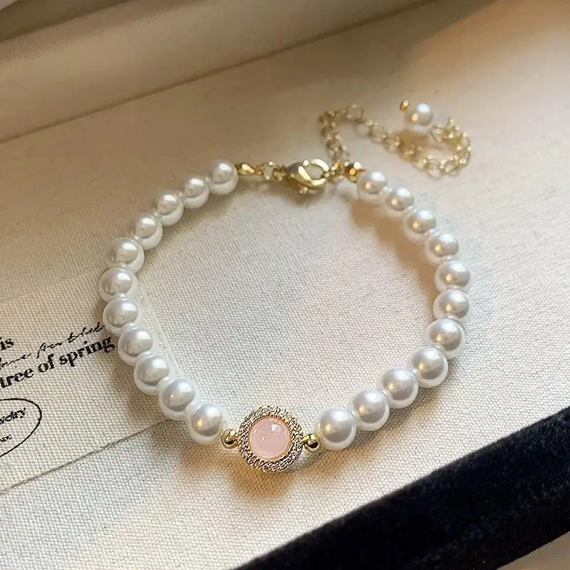 Korean Style Exquisite Pearl Zircon Bracelet For Women Fashion Beautiful Sweet Girls Party Gift Wedding Charm Jewelry