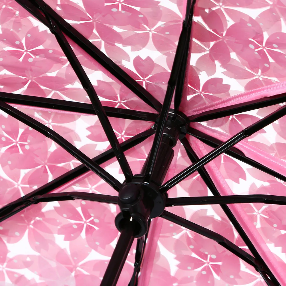 Manual Women\'s Transparent Clear Flowers Umbrella Anti-UV Sun Umbrella Cherry Blossom 3 Folding Umbrellas Rain Gear Parasol