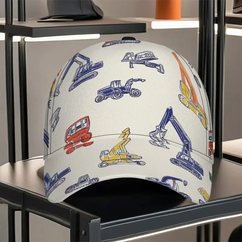 Construction Vehicles Design Print Classic Baseball Cap Adjustable Comfortable Duckbill Hat Ideal for Casual Wear