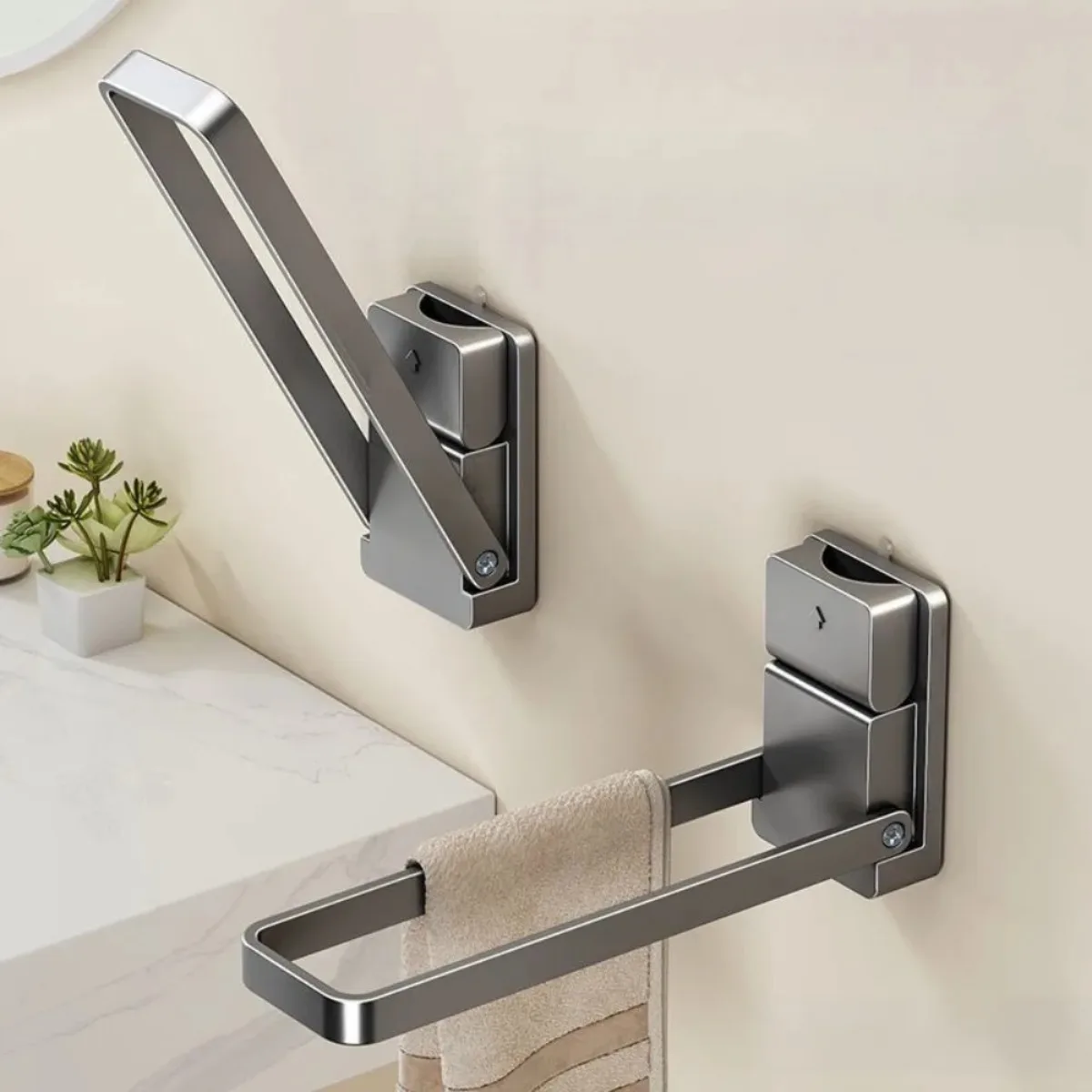 Wall Mounted Towel Rack Foldable No Drill Suction Holder Space Saving Bathroom Organizer Kitchen Sink Storage Home Rack
