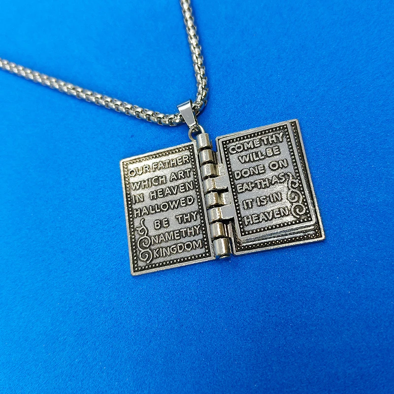 Ins Vintage Classic Flip-page Bible Pendant Necklace For Men Women Stainless Steel Punk Hip Hop Necklace Couple Jewelry Gift