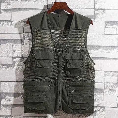 2024 Summer Thin Mesh Vest Pure Cotton  Leisure Quick-Drying Multi-Pocket Functional Photography Fishing Vest Waistcoat Men