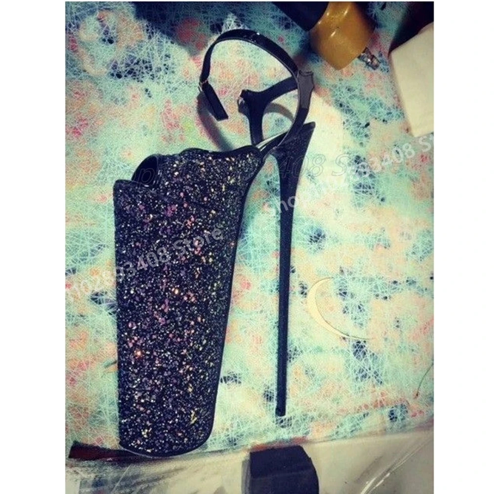 

Black Glitter Blingbling Peep Toe Sandals Extreme Waterproof Dance Party Sexy Women Shoes 2025 New Summer Zapatos Para Mujere