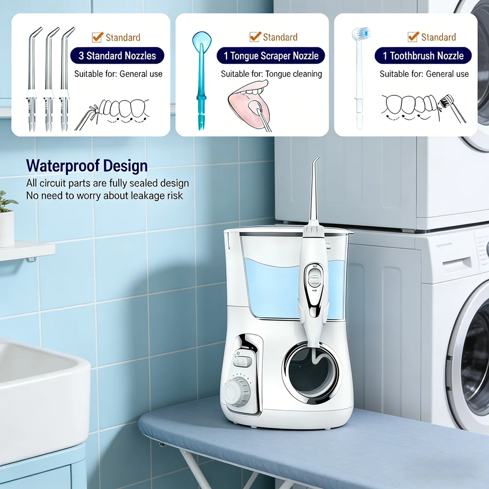 

Электрический ирригатор для чистки зубов, 5 сменных насадок, настольный стоматологический ирригатор, устройство для домашнего ухода за полостью рта