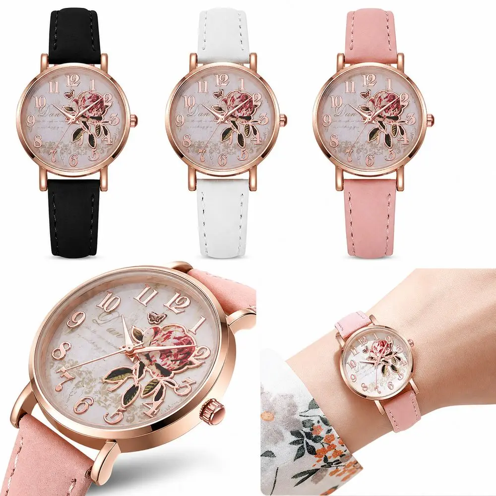 Boho Style Wrist Watches Rainbow Color Multicolor Quartz Watch Floral Dial Rose Gold Tone Analog Quartz Watch Daily Wear