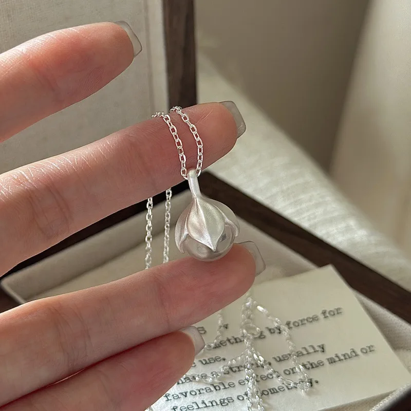 

CHOZON S925 Solid Silver Crystal Bud Necklace Korean Vintage Wholesale Dainty Layering Jewelry for Women