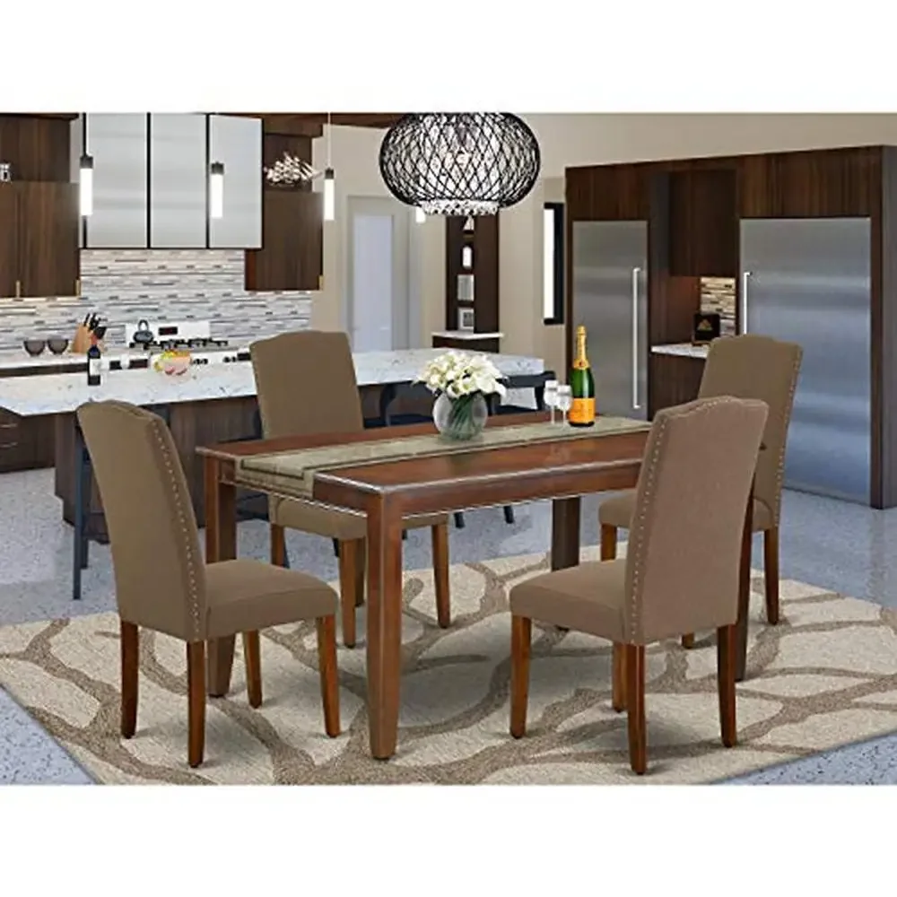 5-Piece Mahogany Dining Furniture Set with Parson Chairs & Mid-Century Table Dark Coffee Upholstery Exquisite & Durable Dining