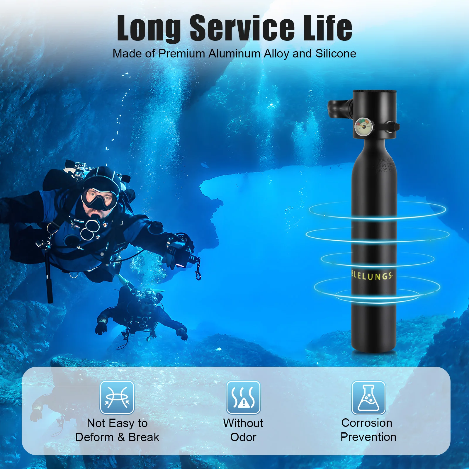 0.5L Mini Scuba Tank for Diver, Mini Diving Tank Scuba Cylinder Breath Underwater Device with 5-10 Minutes Diving Oxygen Tank